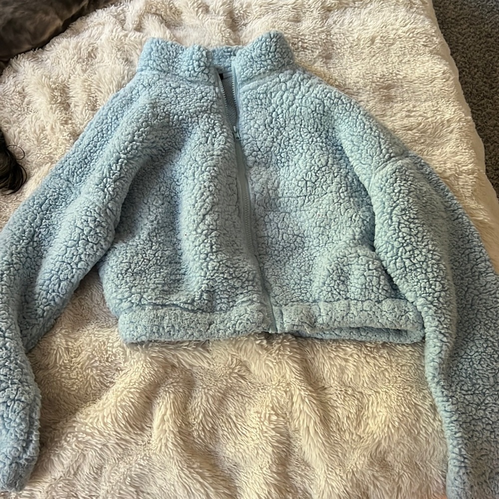 Blue cropped zip up